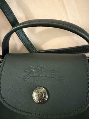 Longchamp Black Leather Crossbody Bag with Embossed Horse Logo